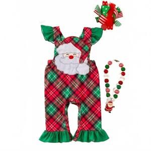 NEW KIDSCHARM girls santa plaid ruffle santa applique jumper in multi